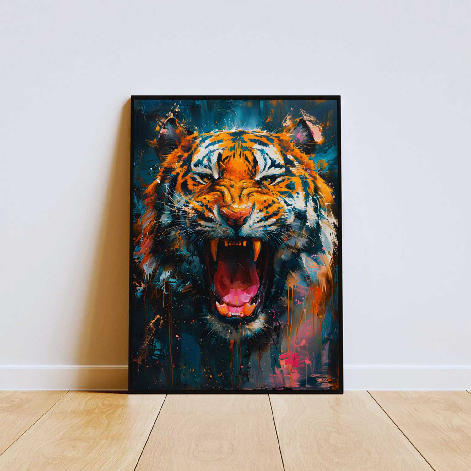 Quadro Decorativo Colorido Tigre Rugindo 